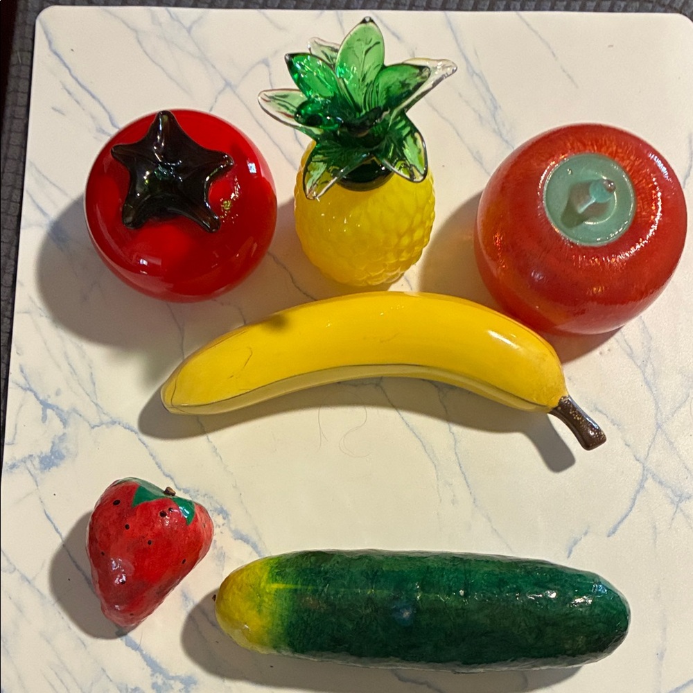 Colorful Glass, Ceramic & Paper mache Fruit Decor Set